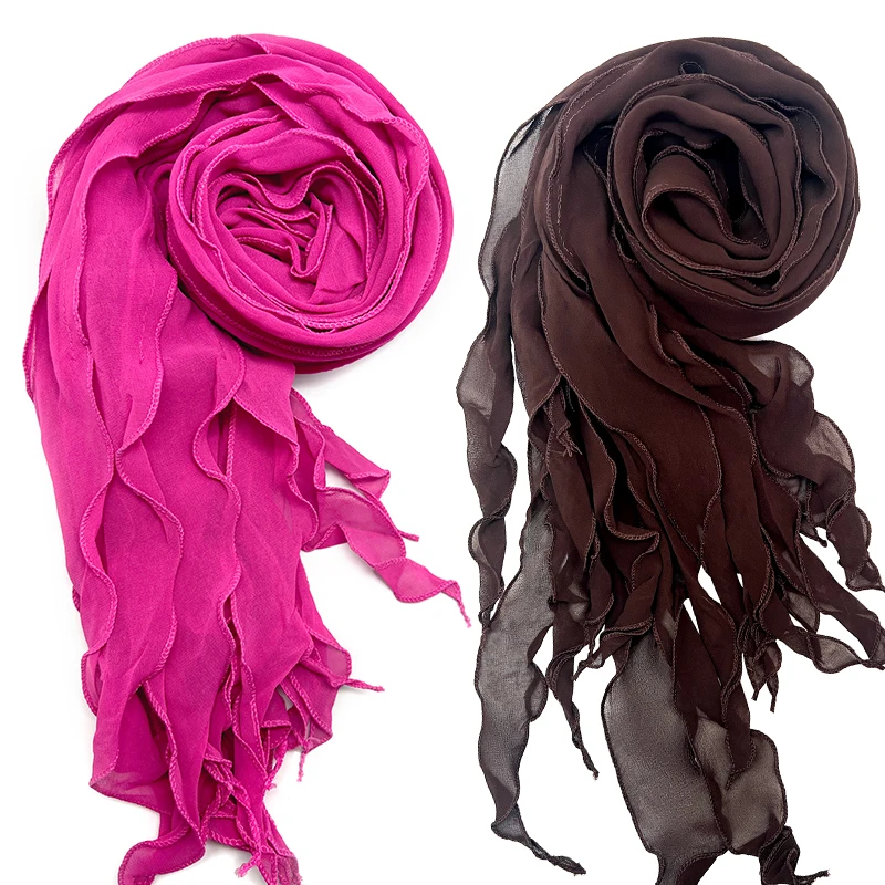 

Women's Ruffled Chiffon Scarf Polyester Fiber Soft Fringed Long Scarf Anti-Wrinkle Bright Color Fashion Accessory