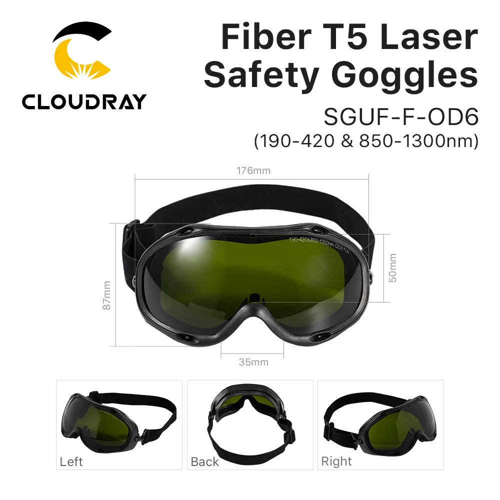 Cloudray 1064nm óculos de segurança a laser óculos de trenó 190-420 & 850-1300nm od6 + comprimento de onda óculos de proteção escudo SGUF-F-OD6