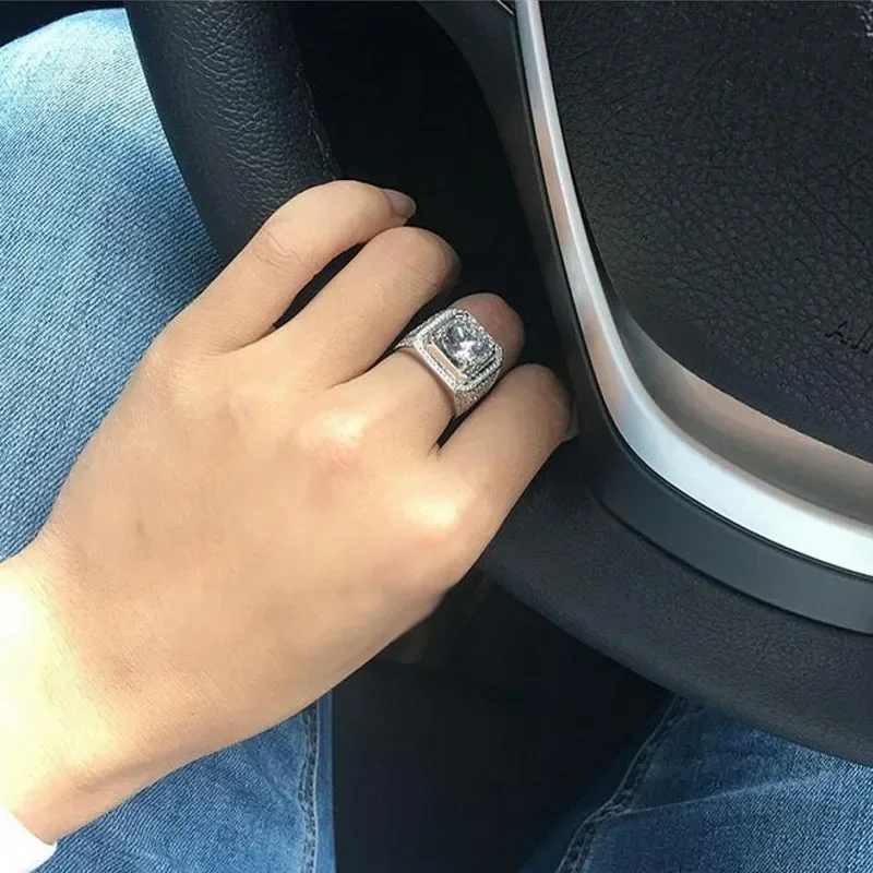 Herrenring aus 925er Sterlingsilber mit 2 Karat simuliertem Diamant, Verlobungs- und Ehering, Saphir-Schmuck für Jungen, Größe 8-13 – Jungen – Detail 10