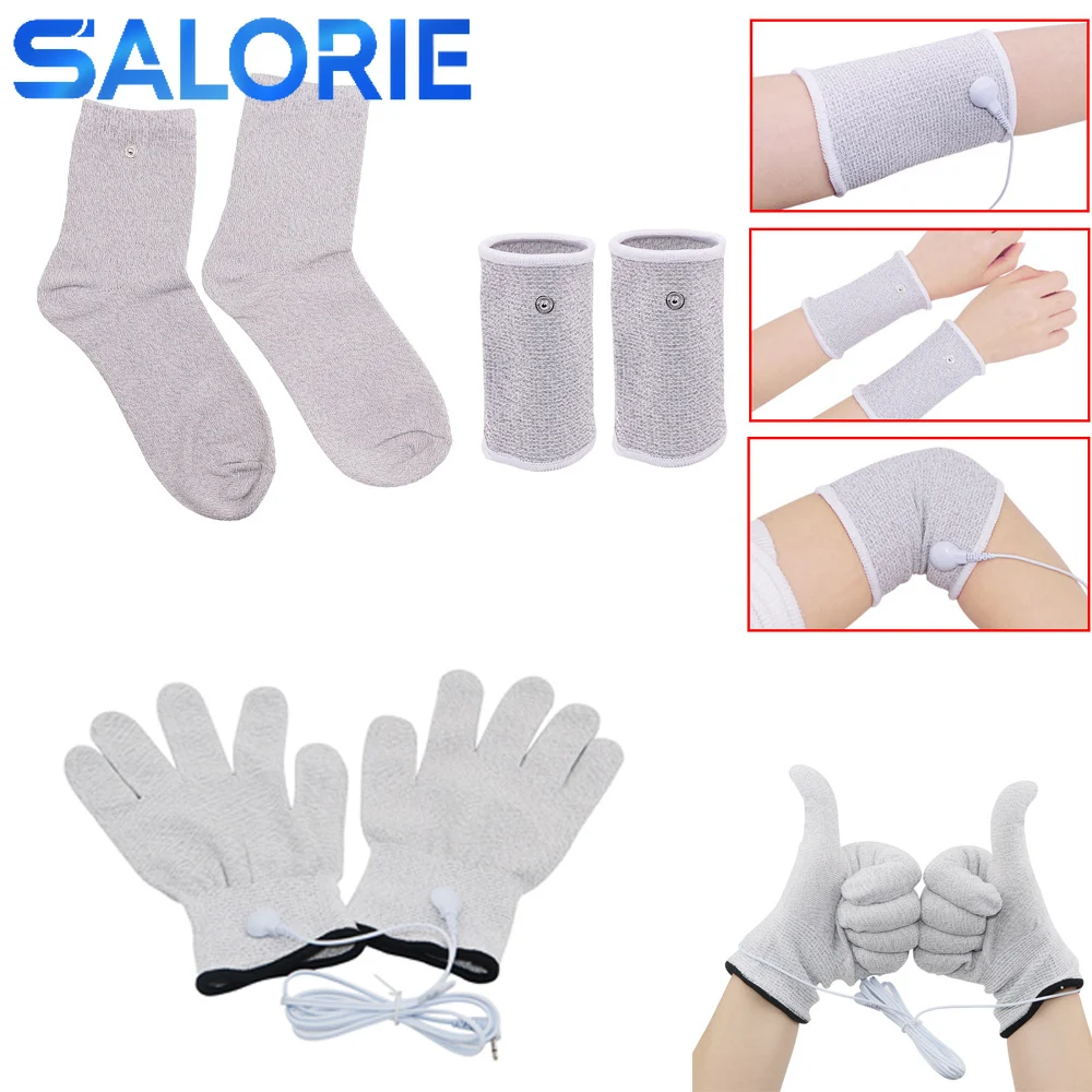 TENS Electrode Treatment Gloves Socks Bracers Conductive Cable for EMS TENS Unit Body Massage Device Accessories Silver Fiber