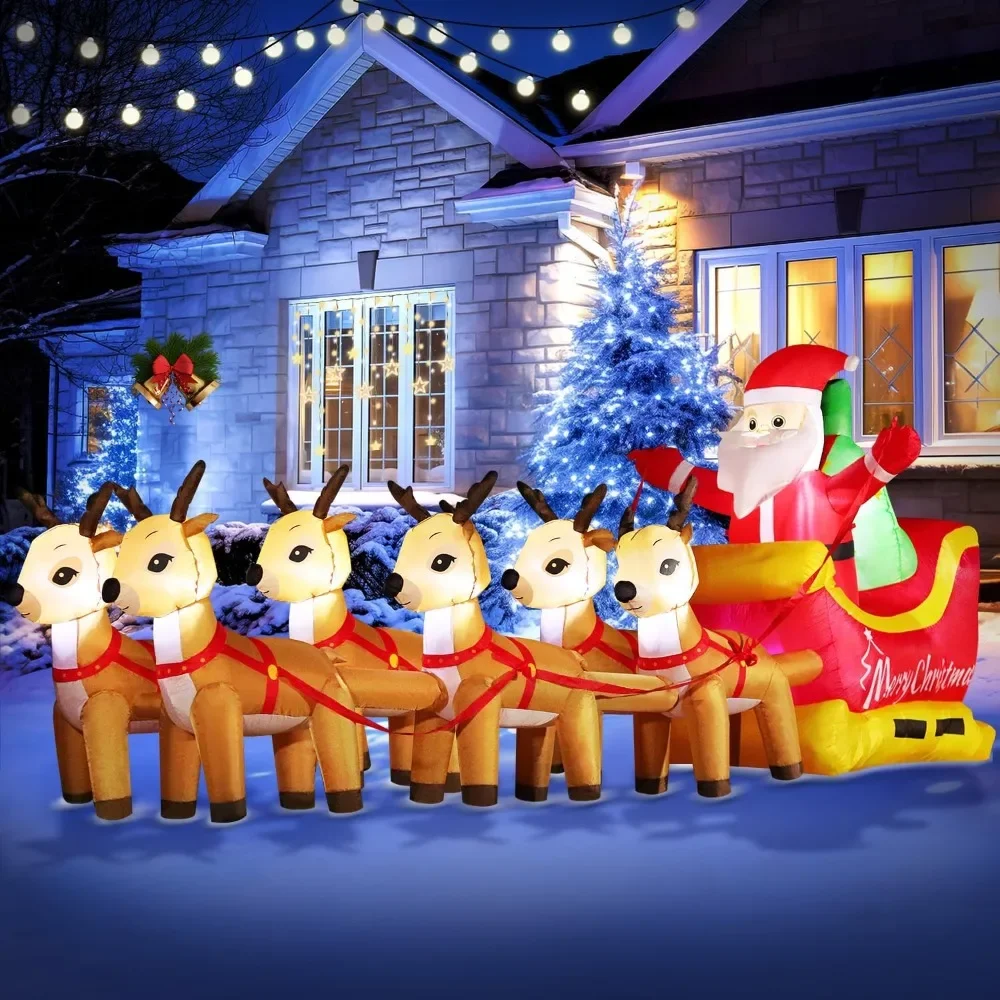 

13 FT Huge Christmas Inflatable Santa Claus on Sleigh with Six Reindeers, Giant Blow Up Yard Decoration, Built-in LED Lights