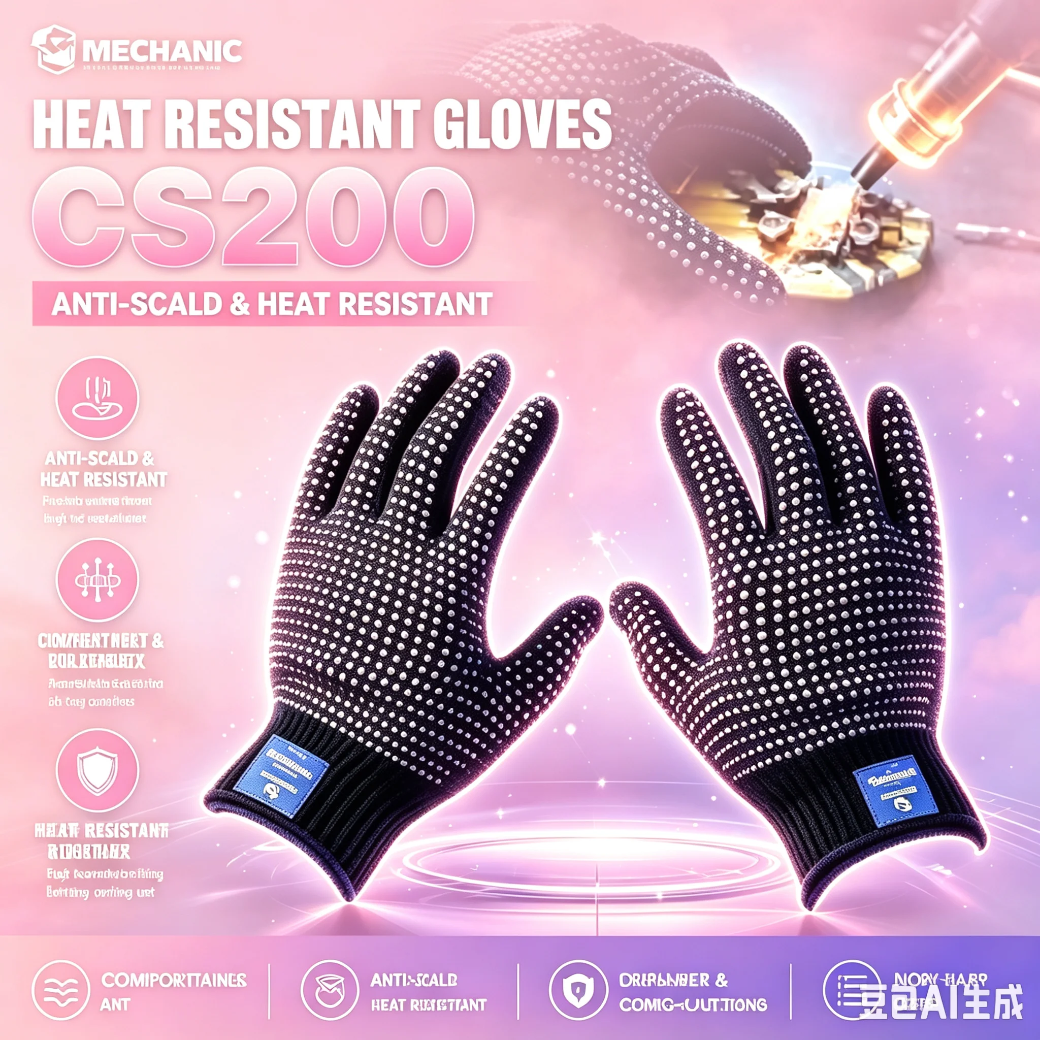Mechanic  Heat Resistant Anti?Scald Gloves Flexible Anti Slip Sweat Absorbing Work Gloves for Welding Phone Repair