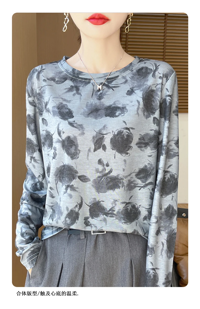 2025 New Summer Thin Silk Knitted Short-sleeved T-shirt Women's Sleeveless Wool Loose Printed T-shirt