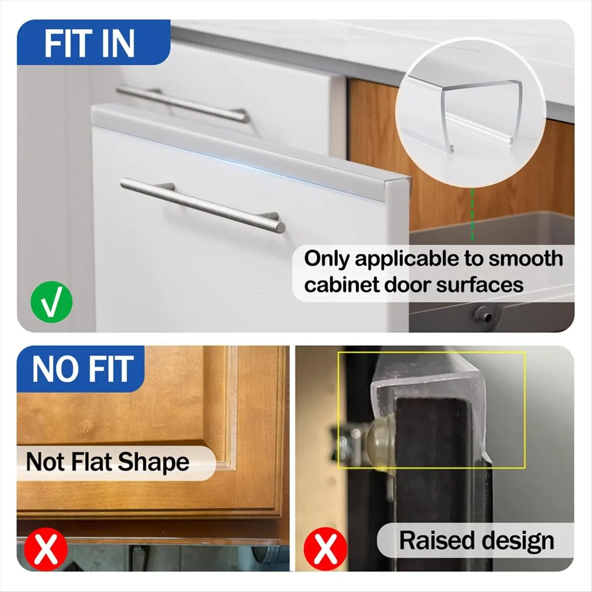 واقي حافة الخزانة (عبوة من 6 قطع)، واقيات حافة خزانة PVC شفافة مقاس 17.7 بوصة لأبواب خزائن المطبخ السميكة مقاس 3/4 بوصة