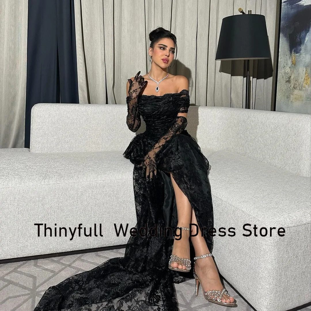 Thinyfull Elegant Lace Saudi Arabia Prom Dresses Strapless Off Shoulder Evening Gown Split Formal Occasion Dress Customized