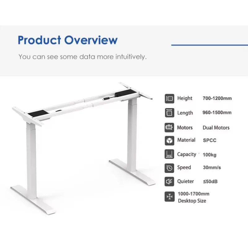 Smart Standing Desk, Dual Motor Height Adjustable Electric Desk, Modern Ergonomic Office Table for Home, Easy Assembly