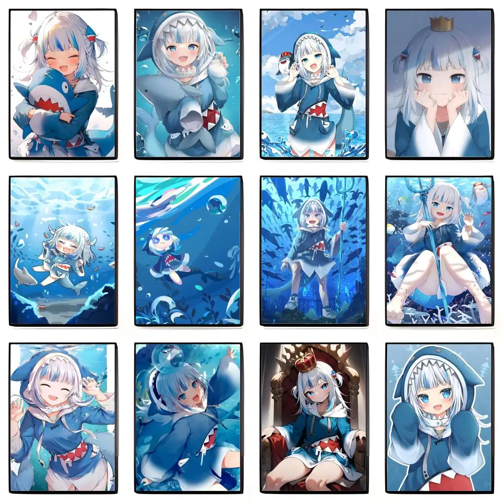 Cute Aquatic G-Gawr Gura Poster Self-adhesive Art Waterproof Sticker Coffee House Dorm Room Wall Decor