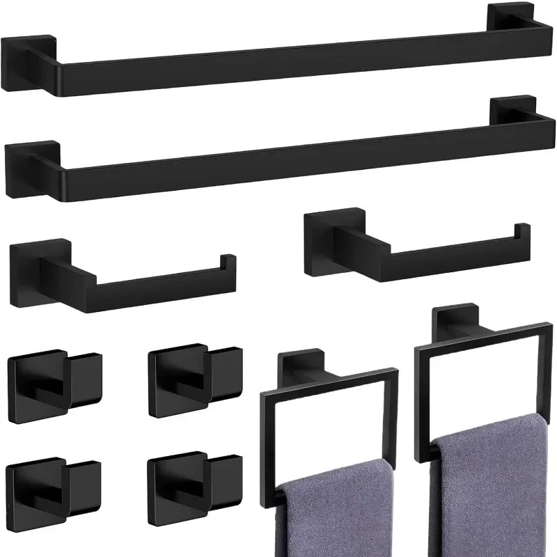 10-Pieces Matte Black Bathroom Accessories Set, Stainless Steel Bathroom Hardware Set, Towel Racks for Bathroom Wall Mounted