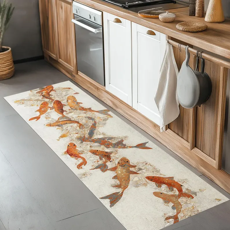 Enchanting Pine Forest Kitchen Mat Rug Landscape Decor Non-Slip Soft Floor Comfort Cottage Kitchen Mat Embroidery Effect