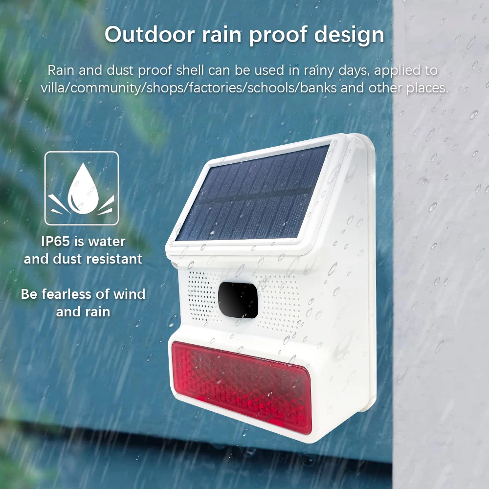 Acousto Optic Alarm Waterproof Solar Sound Strobe Light Alarm Anti-interference Sound-light Alarm Signal with Motion Detector