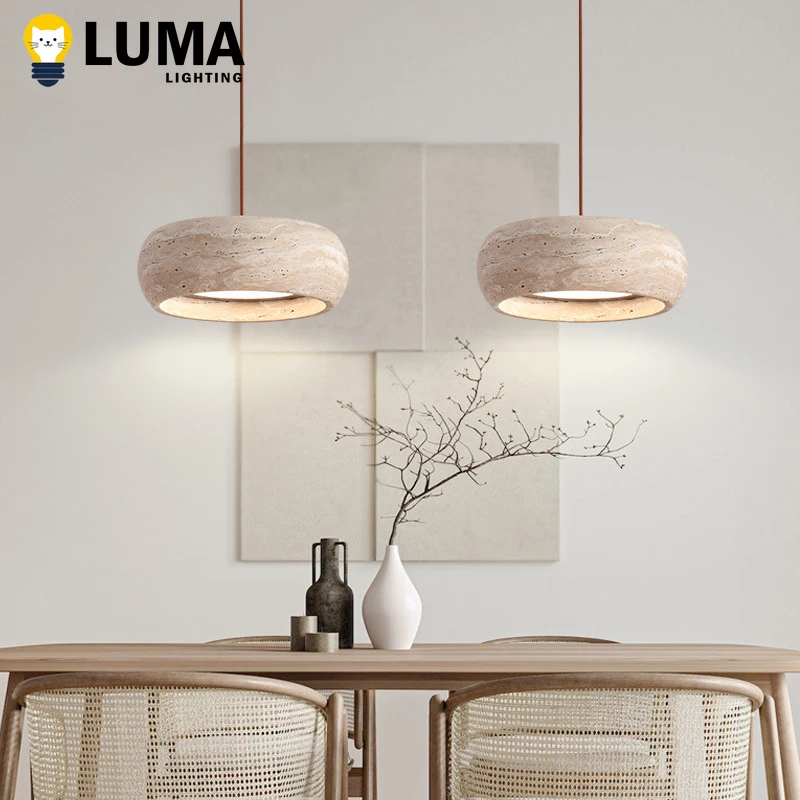 

Japanese Yellow Travertine Pendant Lamp, Natural Luma Cave Stone Hanging Lighting for Kitchen Island Bedroom Dining room Bar