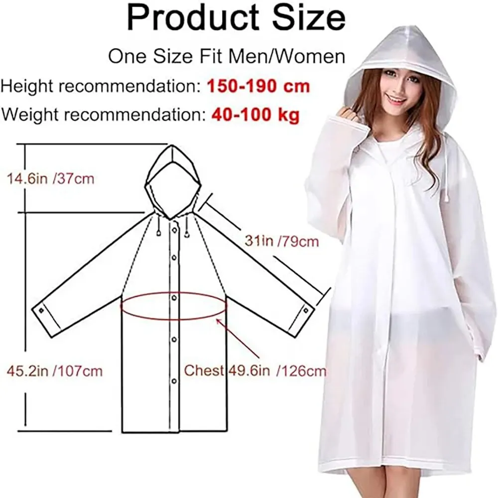 1PC Rain Ponchos for Adults Reusable Raincoats Emergency for Women Men with Hood and Drawstring