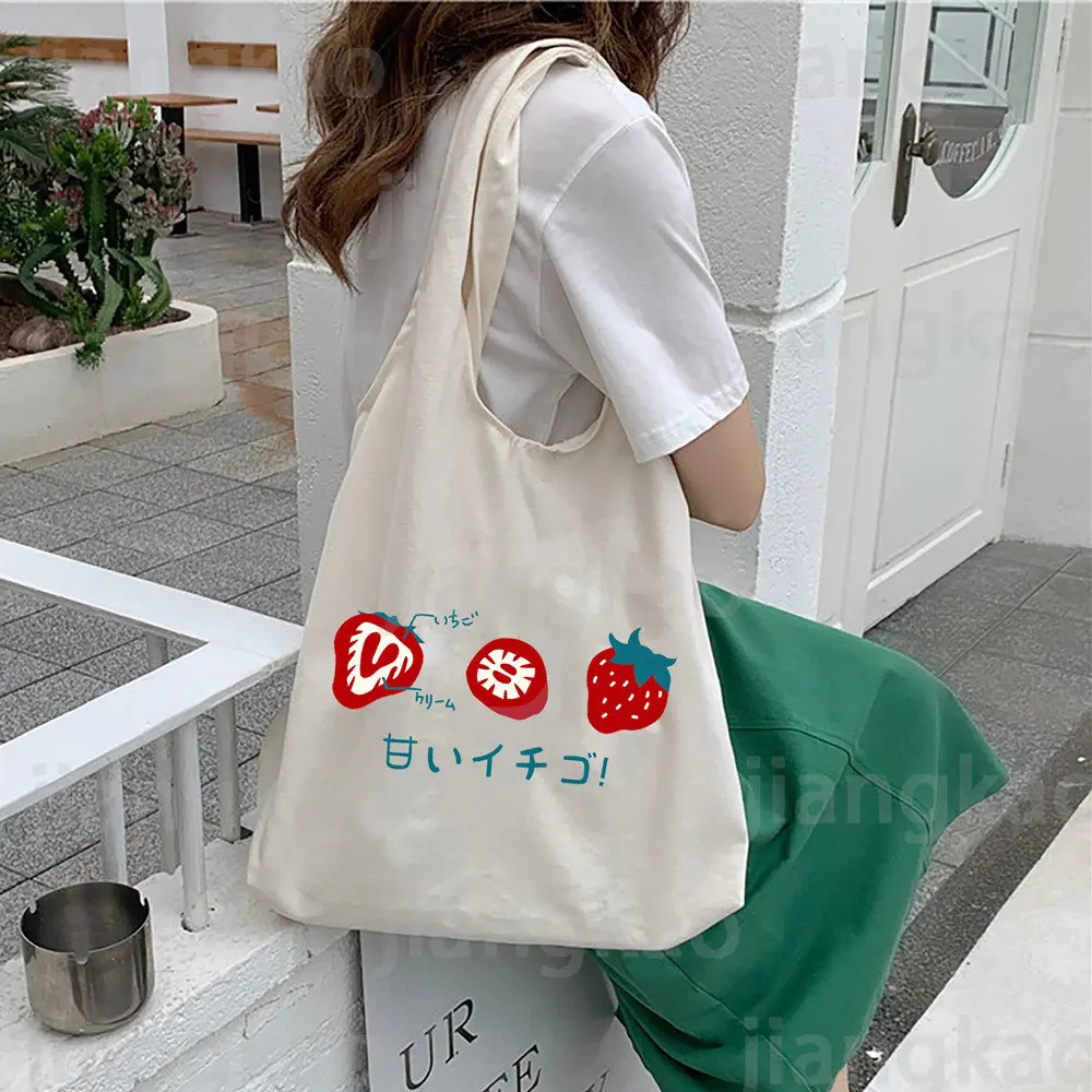 

Japanese Strawberry Style Tote Bag Women Shoulder Bags Harajuku Girls Travel Handbag Eco Print Bags Female Shopper Shopping Bags