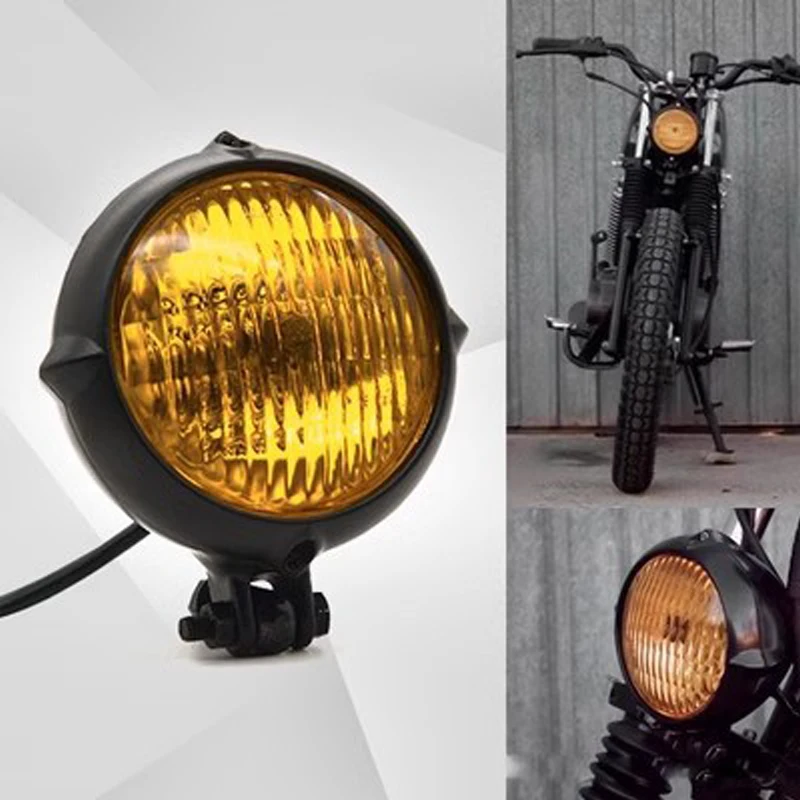 

Motorcycle Vintage Headlight For Harley Cafe Racer Custom Bobber Retro Headlights Halogen Highlight Yellow White Headlight