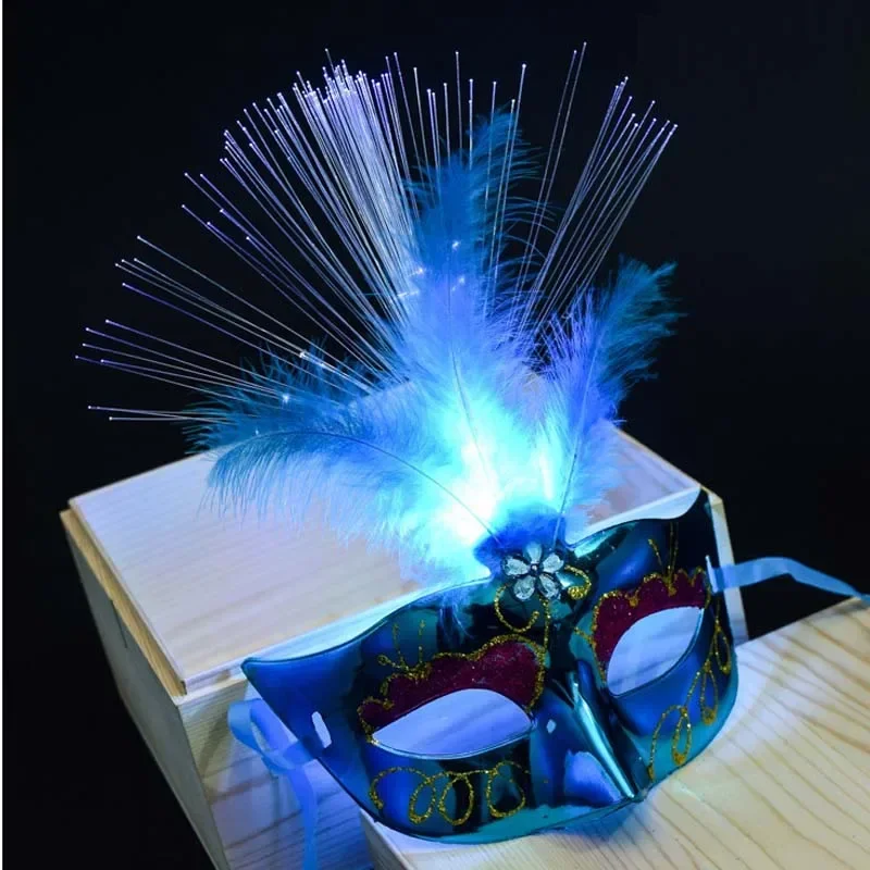 

12 шт., праздничная маска с мигающими перьями для женщин и девочек, светящийся свет, венецианские маски, светодиодные товары для рейв-вечеринок, косплей, свадьба