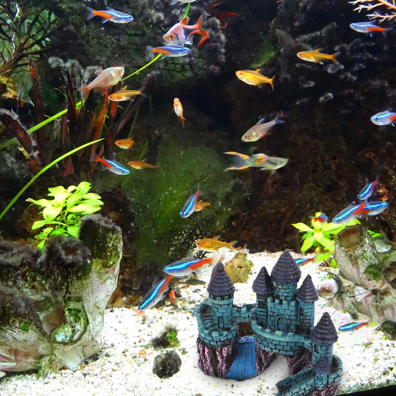 

Castle Fish Tank L scaping Resin Craft Aquarium Accessory Hideout Decoration Cave Supply Vivid Color Aquarium Fish Tank Garden