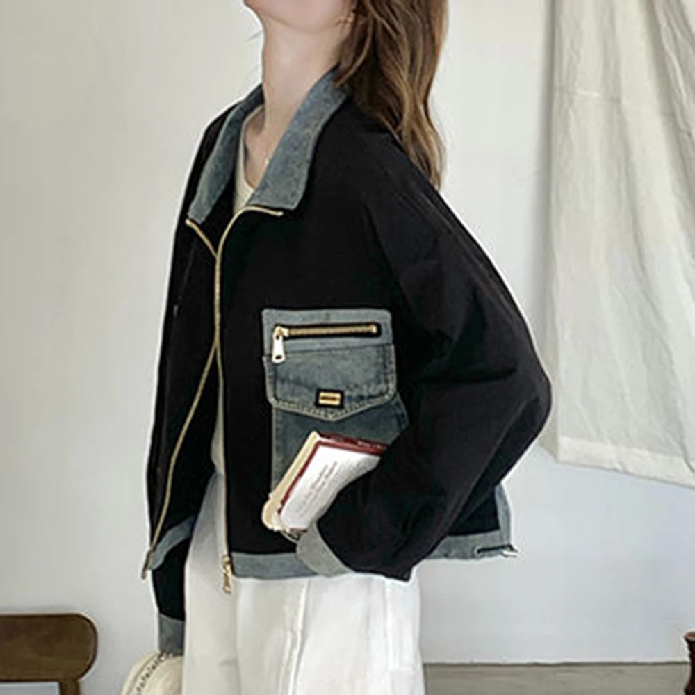 Retro denim spliced jacket women's 2025 spring new small design sense fashion sweet cool short jacket