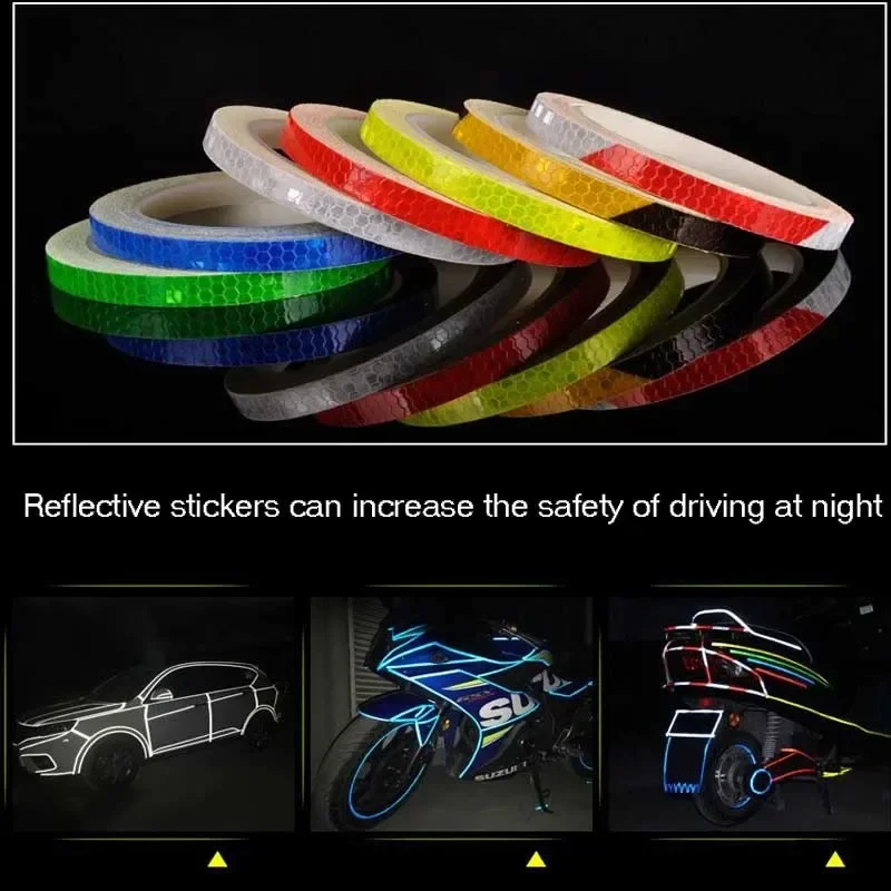 1cmx8m Bike Stickers Reflective Tape Fluorescent Safety Warning Strips MTB Cycling Tapes for Bicycle Helmet Motorcycle Scooter