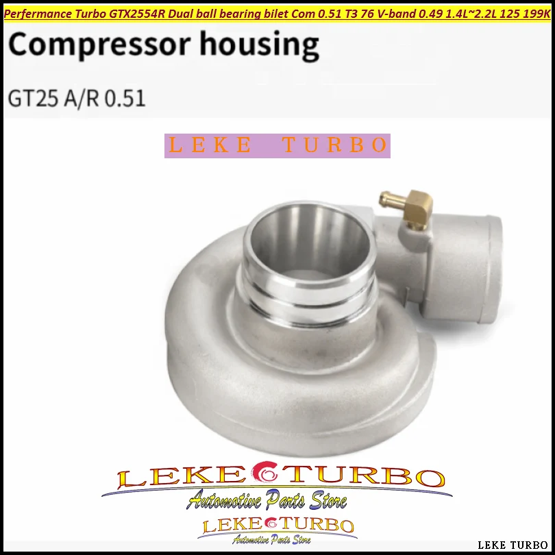 

Турбокомпрессор Turbo Performance GTX2554R с двойным шарикоподшипником, цельнолитым колесом 836023-5001 0.51 T3 76 V-band 0.49 для двигателей 1.4L~2.2L 125-199 кВт