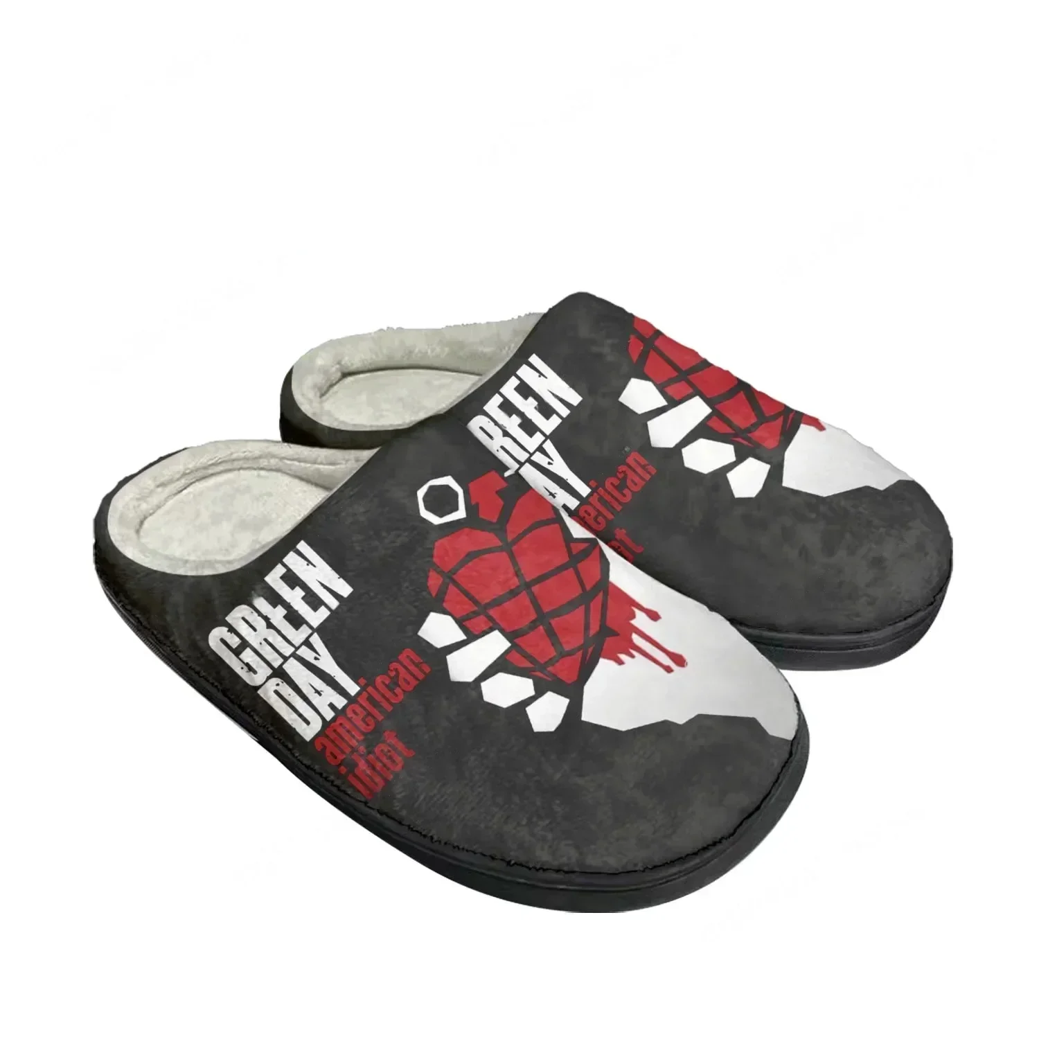 

Custom Green Day Band Thermal Slippers Plush Bedroom Shoes Home Cotton Sandals Keep Warm Unisex