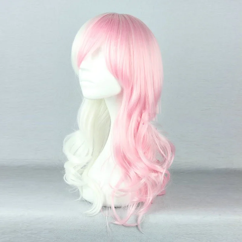 Anime danganronpa monomi feminino longo encaracolado peruca cosplay traje dangan ronpa branco rosa mix cabelo sintético perucas de festa de halloween