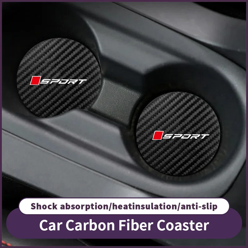 

1 pair car cup mat SPORT square red modified interior anti slip mat carbon fiber patterned car cup mat storage mat