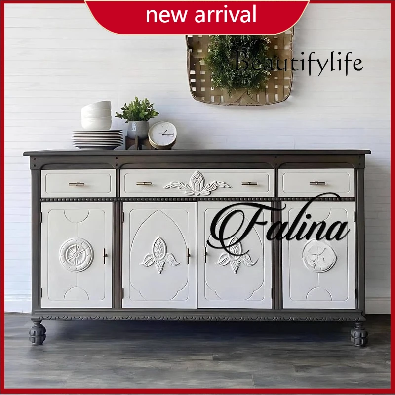 

C French Entrance Cabinet Retro Style European Carved Living Room Solid Wood Dining Side Cabinet Light Luxury High Sense