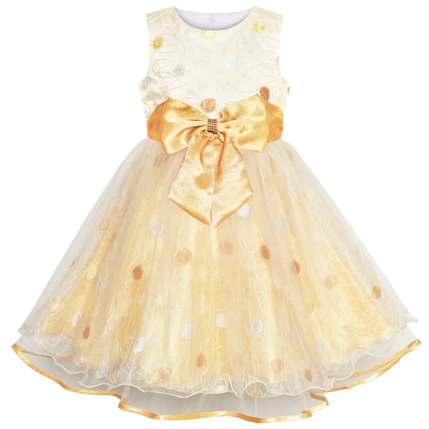 Girls Dress Champagne Dot Bow Tie Wedding Party Bridesmaid