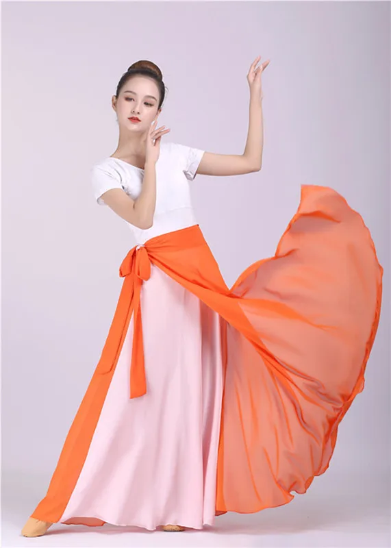 New Belly Dance Skirt Outfit Practise Chinese Skirt Two-Color Big Swing Skirt Elegant 720 Degree Satin One Piece Straps Skirts