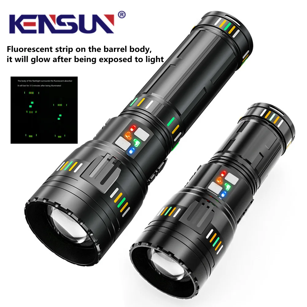 High Power Spotlight Long Range LED Flashlight Charging Zoomable Flashlight With Glow Display Function 1500m For Camping