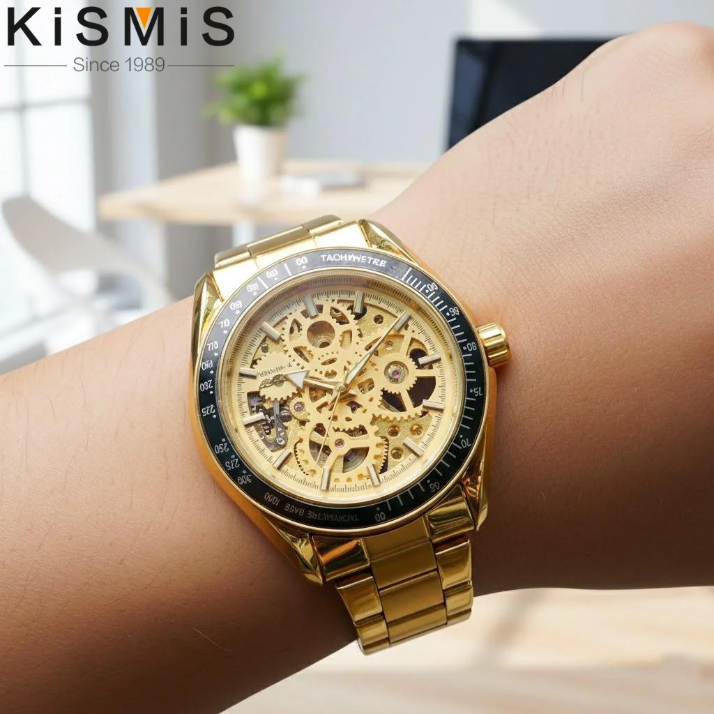 Ladies Gold Plated Automatic Mechanical Skeleton Watch Self Winding Water Resistant Dress Hand Watch