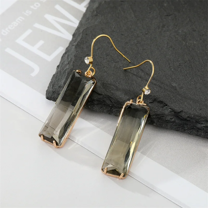 Shiny Korean Style Crystal Pendant Earrings For Women Trendy Bling Minimalist Geometric Pierced Earring Wedding Party Jewelry