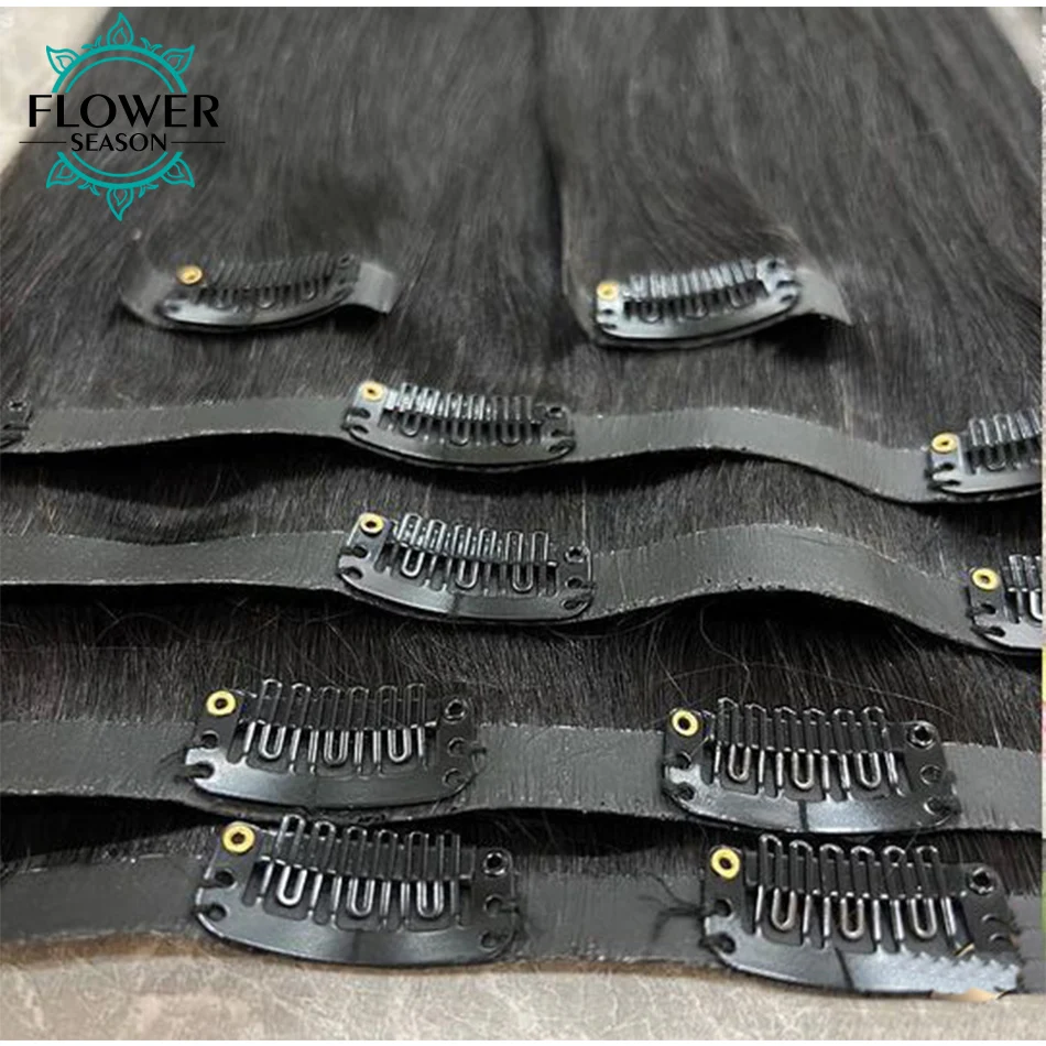 Seamless Clip In Human Hair Extensions Kinky Straight PU Clip Ins Human Hair Invisible Kinky Coarse Hair For Women 120g/set