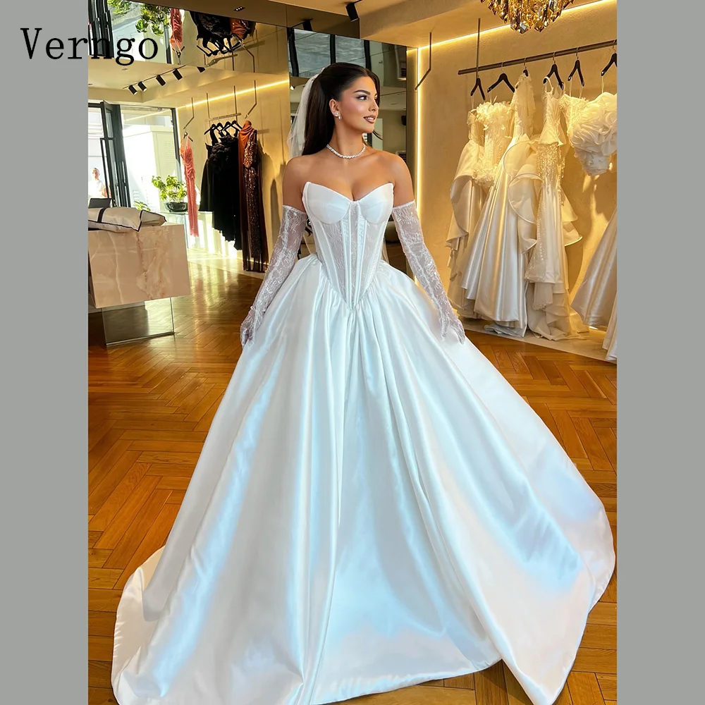Verngo lvory Satin Wedding Dress Sweetheart A Line Bridal Gowns Women Sequined Elegant Prom Bride Dresses Customized
