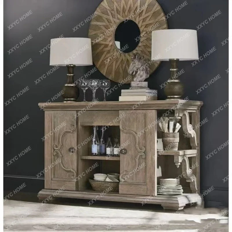 Rural Classical All Solid Wood Restaurant Side Cabinet Wine  Architectural Revival Porcelain