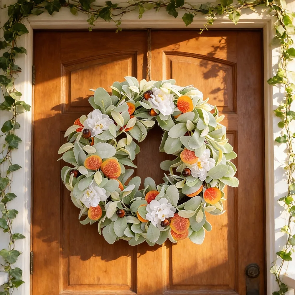 Autumn-Themed Rabbit Ear Garland with White Flowers for Thanksgiving Decor on Entryways Balconies and Living Room Walls