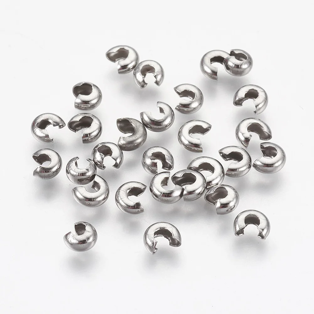 20pcs 304 Stainless Steel Round Covers Crimp End Beads Stopper Spacer Beads For DIY Jewelry Making Accessories