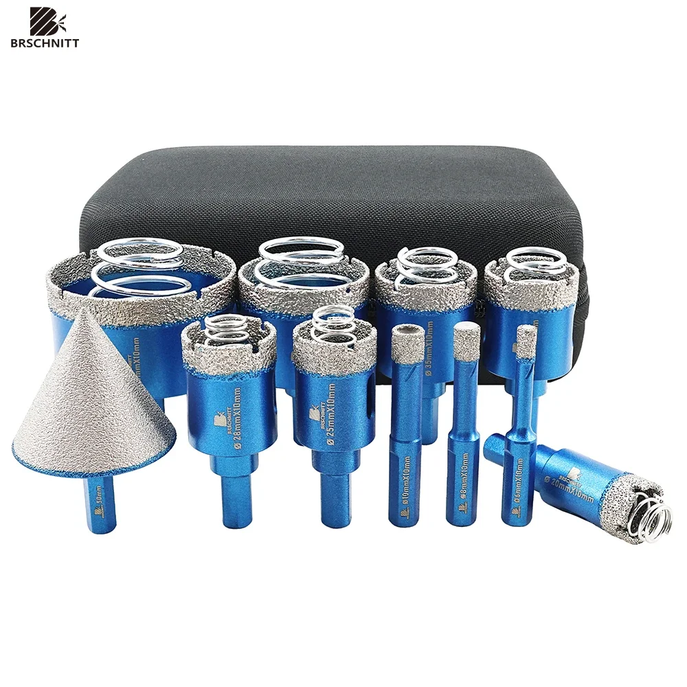 BRSCHNITT 11pcs Diamond Drill Bit Set 6-65MM Ceramic Tile Hole Saw with Spring for Tile Marble Granite Stone Porcelain