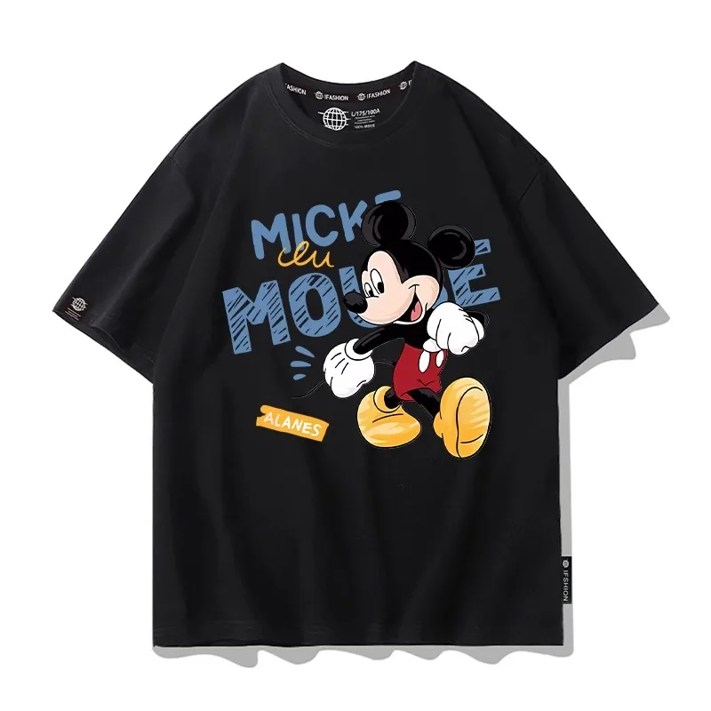 

Периферийная футболка с Микки Маусом Диснея, мужская с короткими рукавами, летняя мультяшная анимация, свободная одежда с буквами Микки и Минни для пары