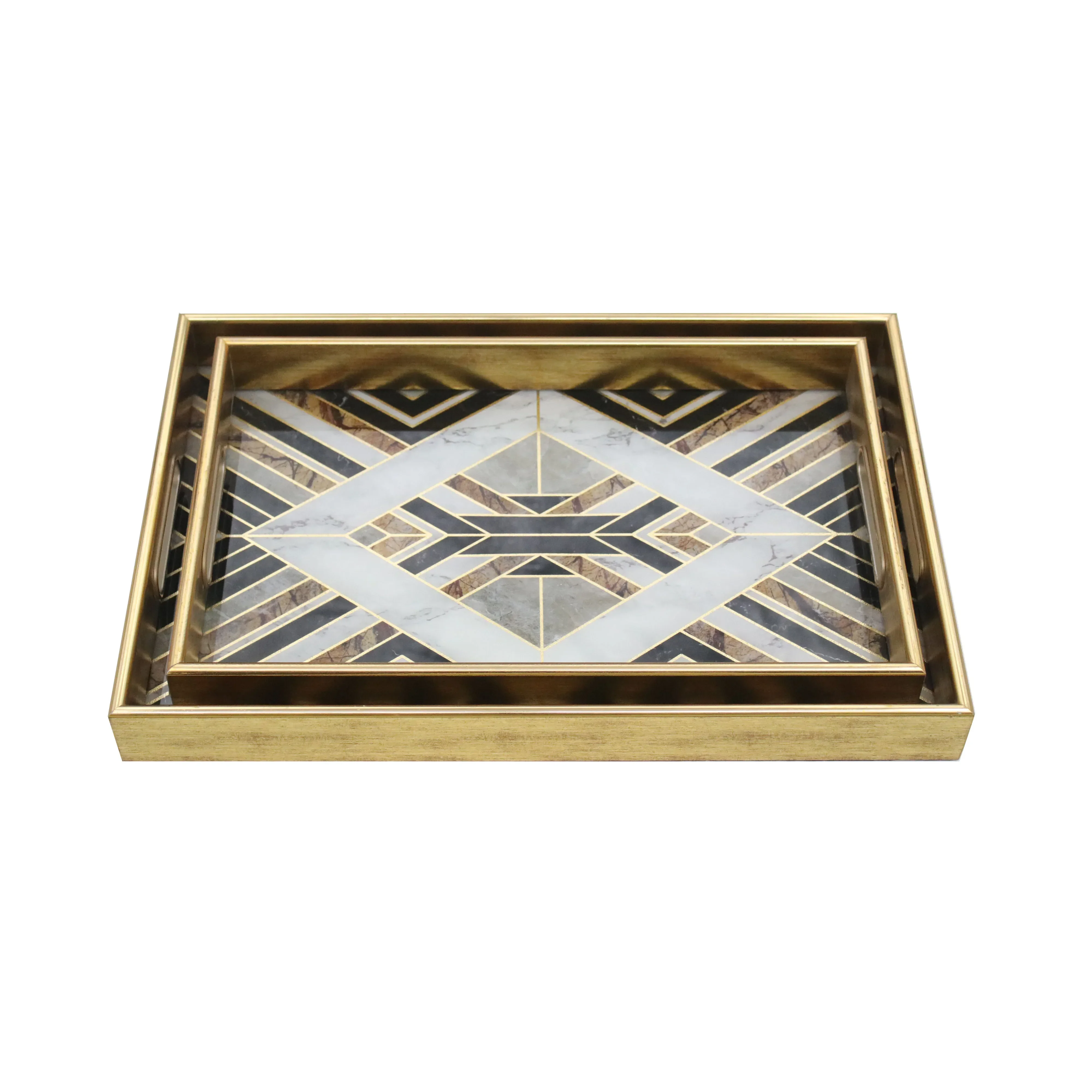 

#Factory Wholesale Luxury UV Printed Gold Mirror Antique Serving Tray Ottoman Style