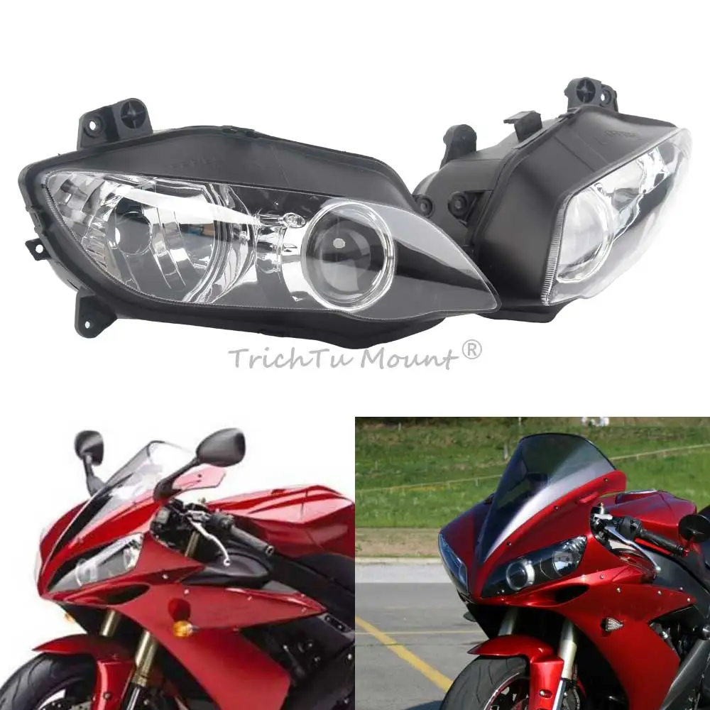 Motorcycle Headlight Lamp Assembly Housing Fits For Yamaha Yzf R1 2004-2006 High Quality Molded Abs Plas Black Casing Clear Lens