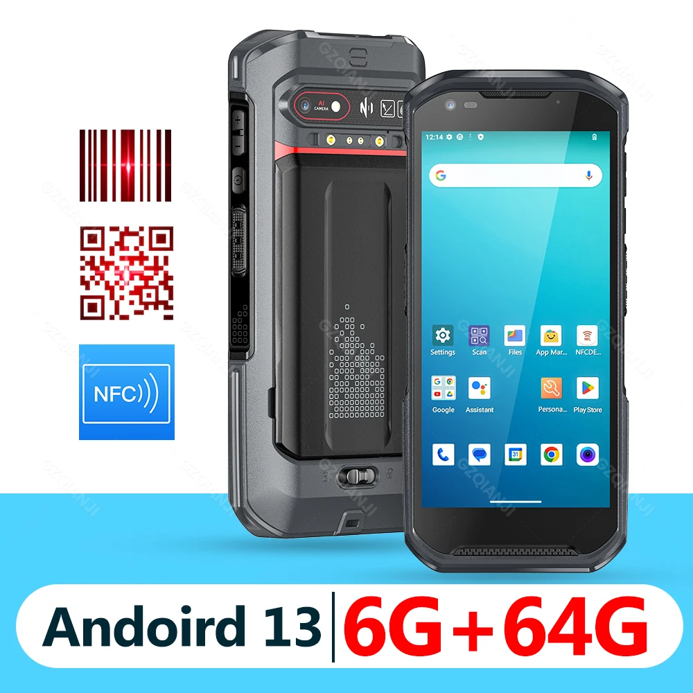 PDA 모바일 데이터 터미널, 안드로이드 13, 구글 GMS, 견고한 고성능 1D 2D 바코드 스캐너, NFC, 5200mah 배터리, MTK6769, 6G + 64GB