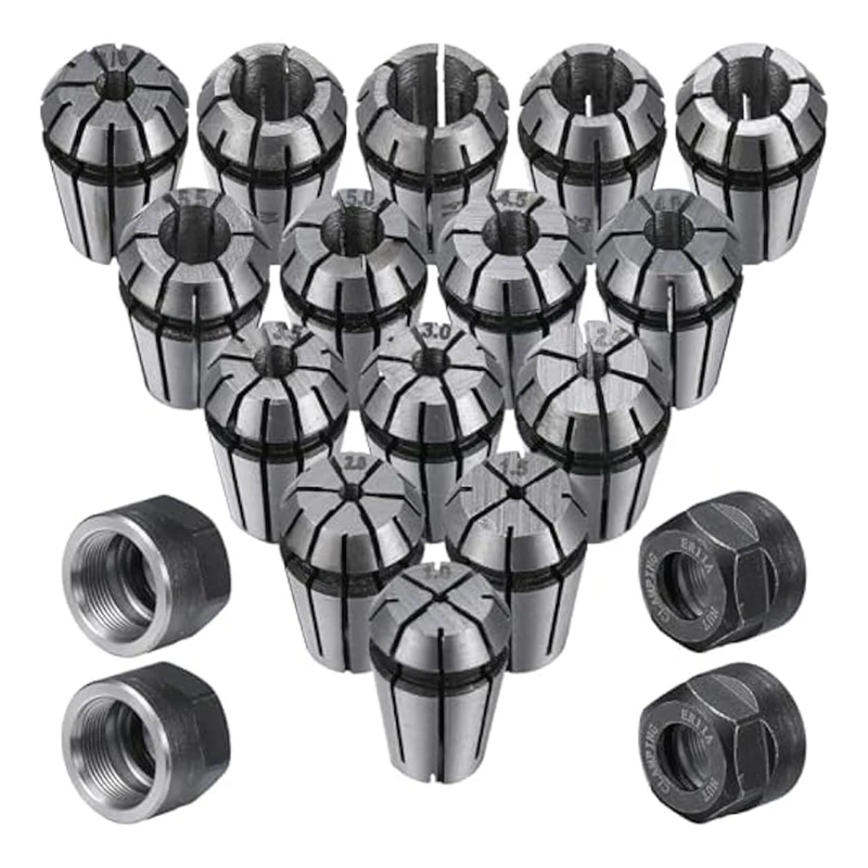 ER11 Spring Collet Set M14 Thread Collet Clamping Nuts Collet Set For CNC Engraving Milling 19 Piece Metal 1.0-7.0Mm And 1/4,1/8