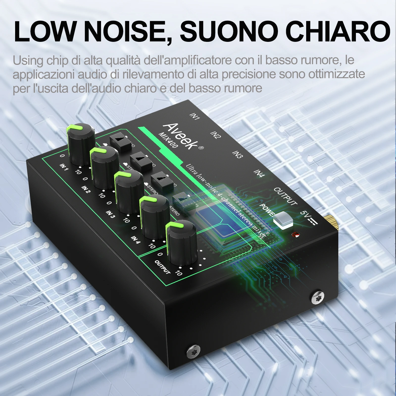 Aveek 4 Channel Mixer - Mini 4 Stereo Audio Mixer, Low-Noise for Precision Sub-Mixing,1/4\