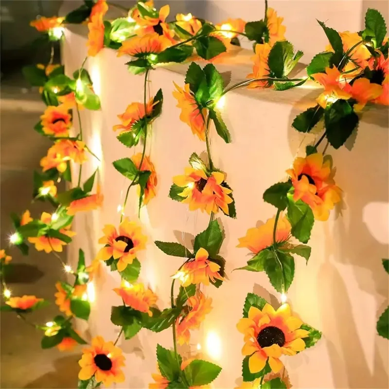 

2 5 10M Battery Powered Sunflower String Light Outdoor Waterproof Artificial Flower Vine Atmosphere Lamp for Home Garden Decor