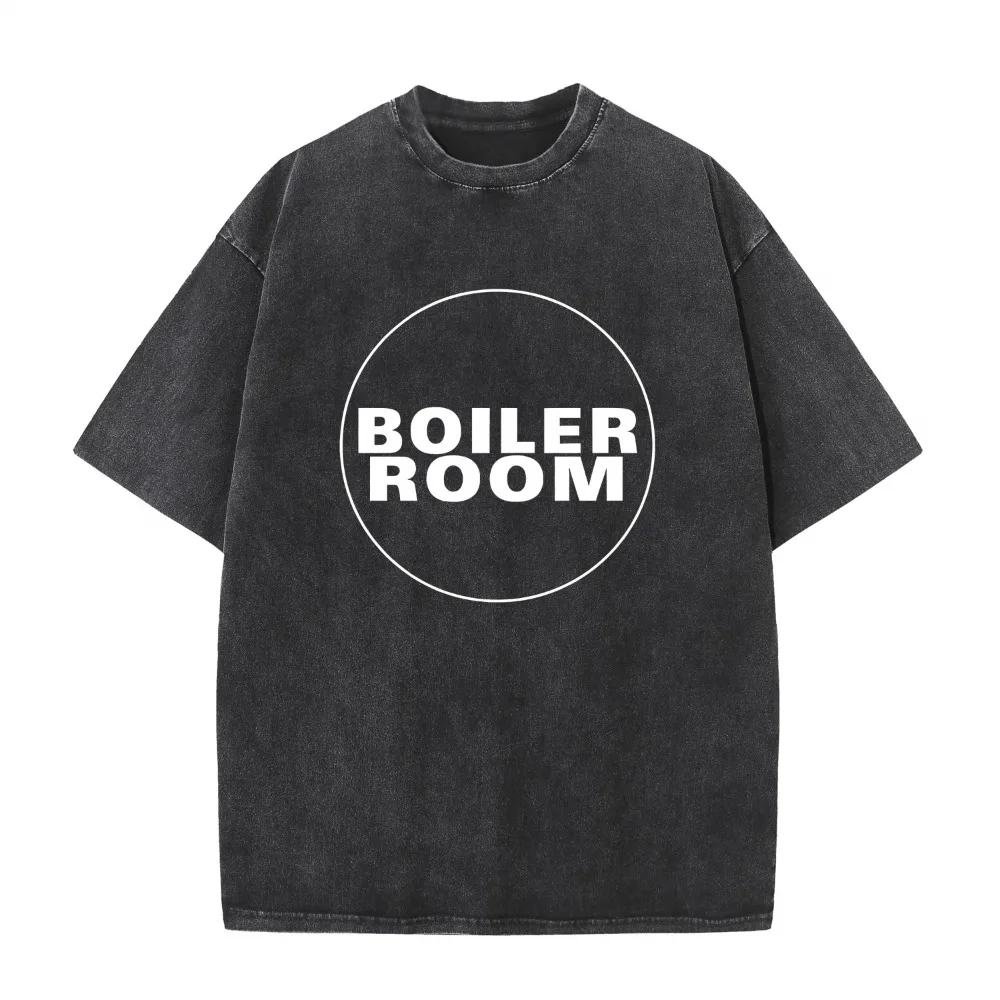 2024 American retro washed old heavy cotton solid color short-sleeved Tshirt summer loose top tide washed T-shirt Boiler Room