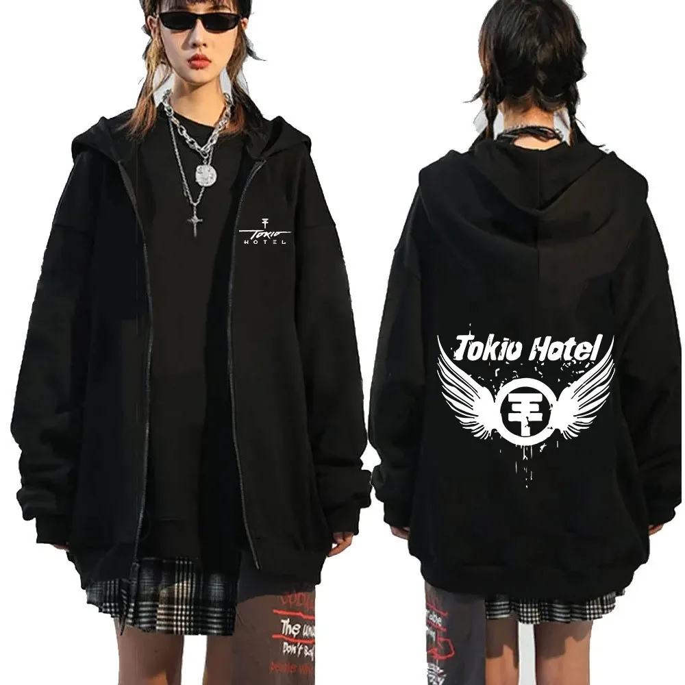 

Germany Rock Band Tokio Hotel Logo Zipper Hoodie Men's Autumn Winter Zip Up Hooded Sweatshirts Vintage Punk Gothic Hoodies Coats