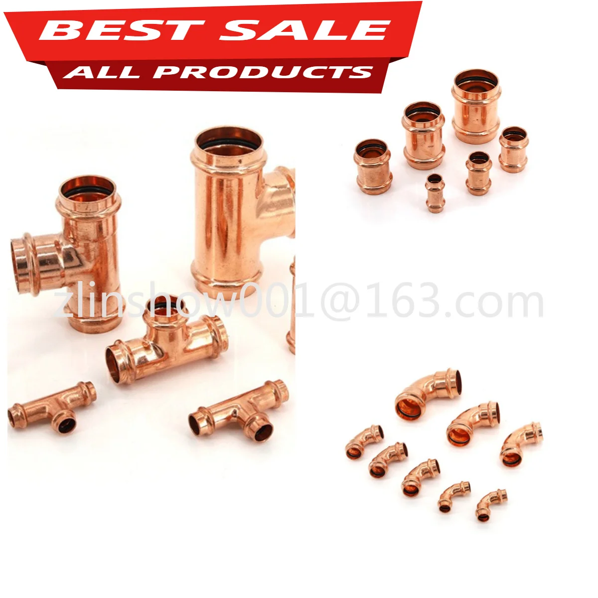 Copper European standard V-shaped clamped pipe fittings, double clamped copper direct elbow tee, clamped pipe fittings
