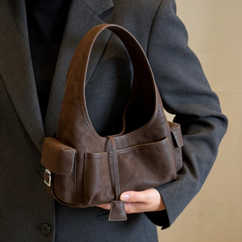 

Корейская ретро-сумка из матовой замши с несколькими карманами, новая осенне-зимняя модель, высококачественная универсальная сумка для повседневного использования.