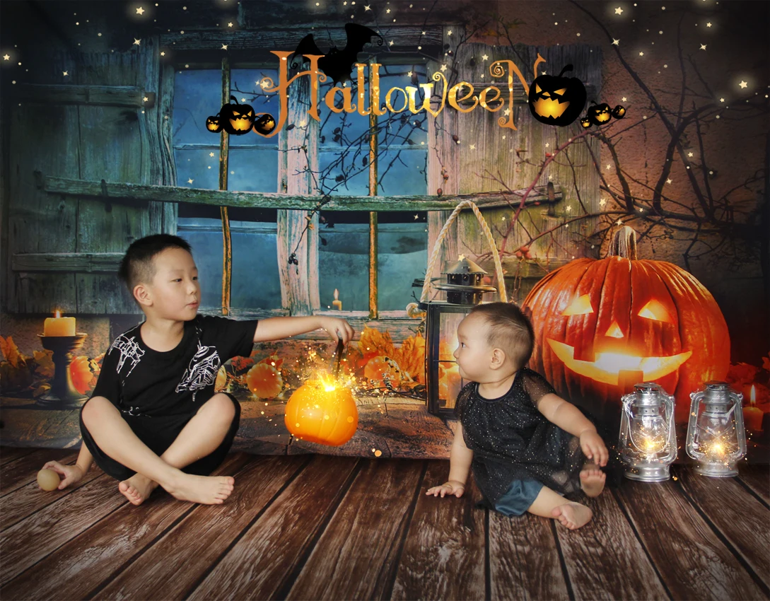 Wooden House Halloween Decoration Background Photography Pumpkin kids photo Backdrops For Photo Studio kits background props